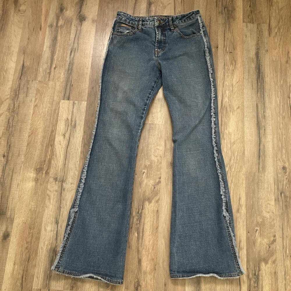 Vintage l.e.i LEI Distressed Fringed Boot Cut Jeans Denim Size 5 Y2K Bella Swan